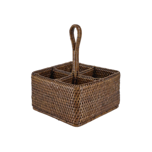 Rebecca Udall Rattan Cutlery and Condiment Carrier, Brown