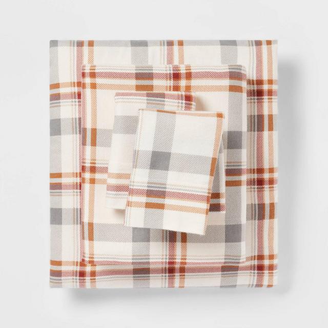 Queen Fall Flannel Patterned Sheet Set Plaid - Threshold™