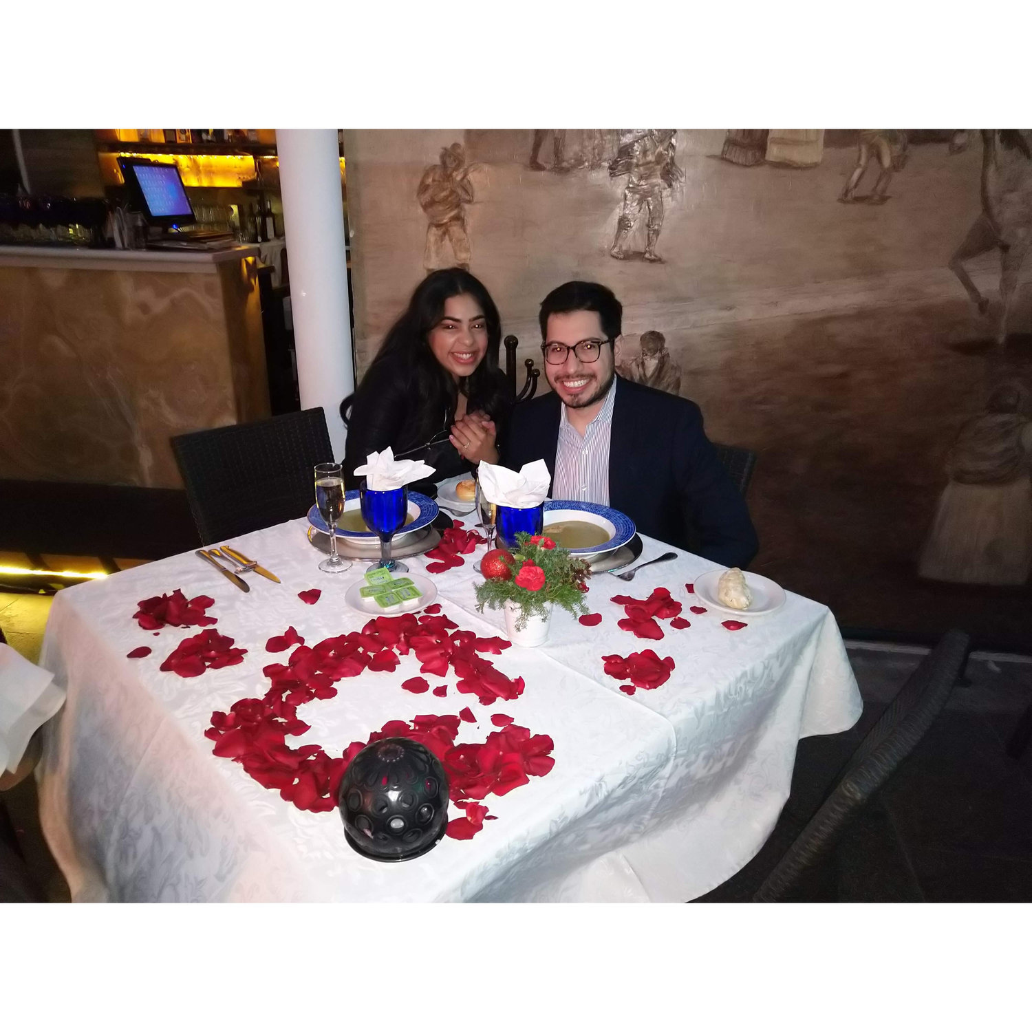 Our engagement dinner at El Gran Hotel in Mexico City!