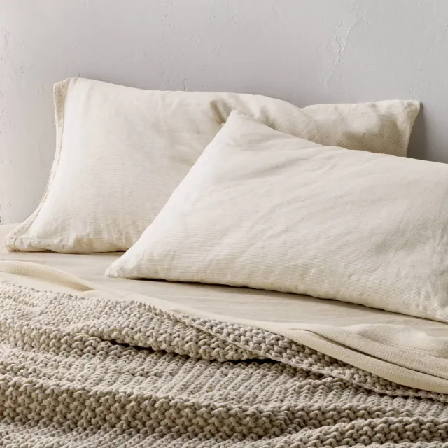 King 100% Linen Pillowcases Adobe Clay Micro Striped - Casaluna™