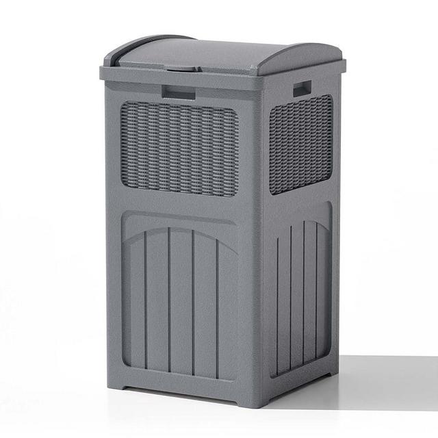 Patiowell 36 Gallon Outdoor Trash Can, Resin Outdoor Garbage Can with Lid for Patio, Backyard, Deck, Gray
