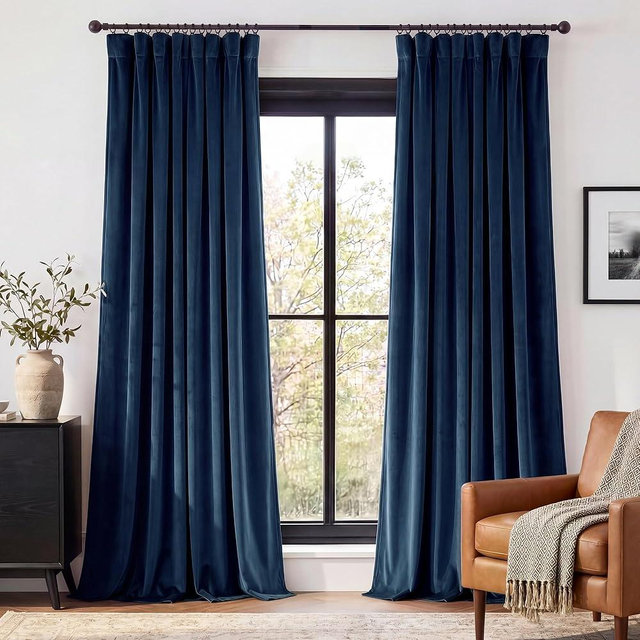 StangH Blue Curtains 96 Inches Long, Blackout Velvet Curtains with Back Tab, Insulating Hot & Chill Window Treatments for Living Room/Nursery, W52 x L96 inches, 2 Panels