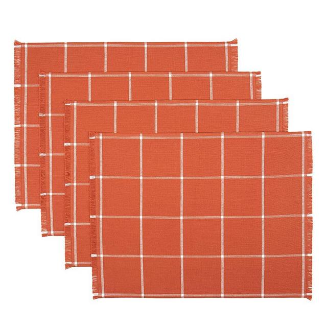 Sticky Toffee Yarn Dyed Farmhouse Plaid Placemat Set for Kitchen or Dining Table, 100% Cotton, 14 in x 19 in, 4 Pack, Terracotta Orange