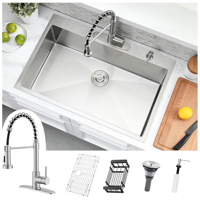 Kitead 33x22 Drop In Kitchen Sink with Faucet - 33 Inch Stainless Steel Drop In Sinks and Faucet Combo Set, 10 Inch Deep Single Bowl Top Mount Kitchen Sink with Accessories