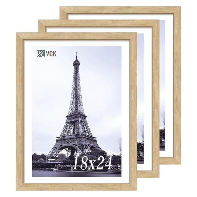 VCK 18x24 Oak Wood Frame for Poster & Picture, Natural Solid Wood Photo Frames 3 Pack, Wall Mounting Hanging