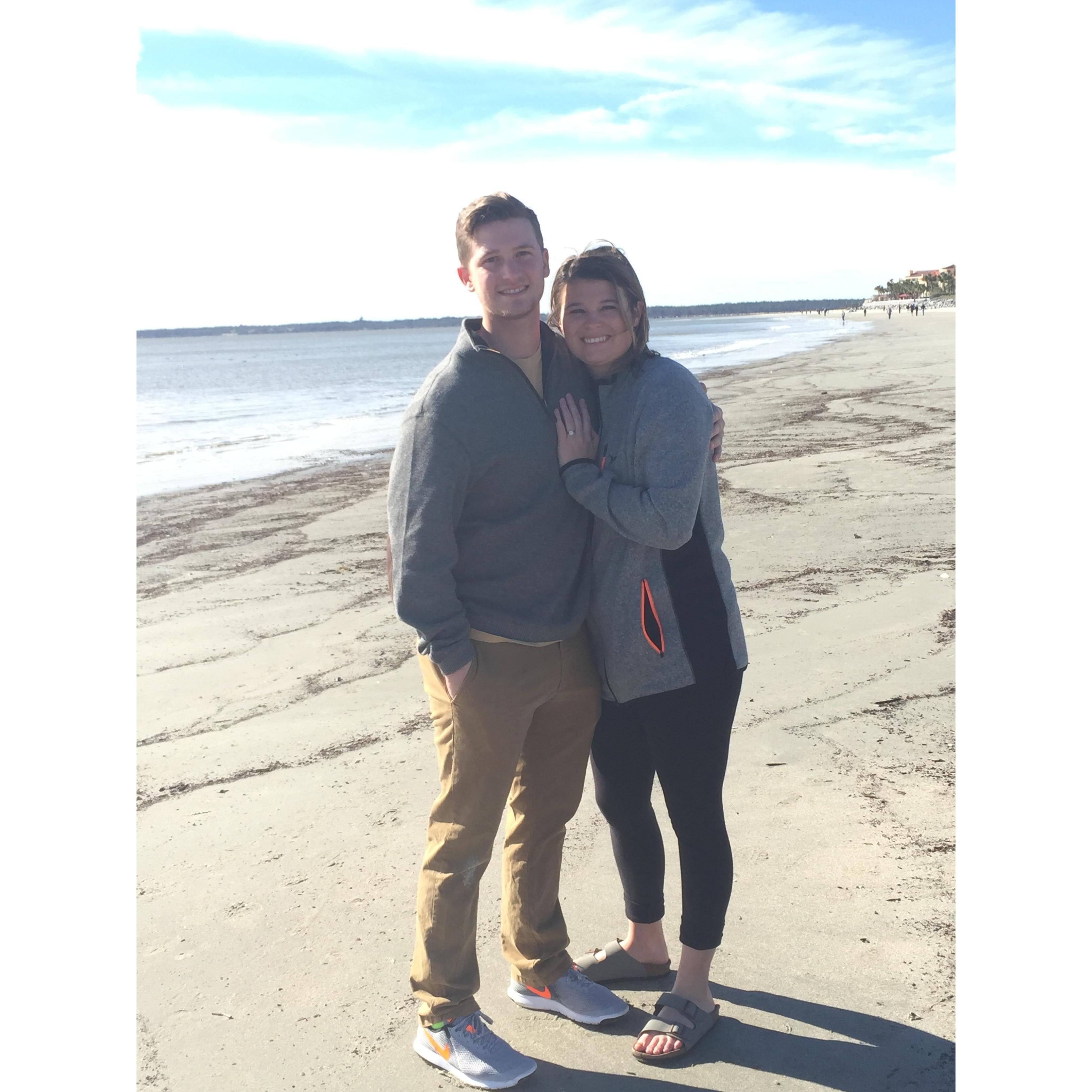 First picture as an engaged couple in St. Simons Island Georgia.
