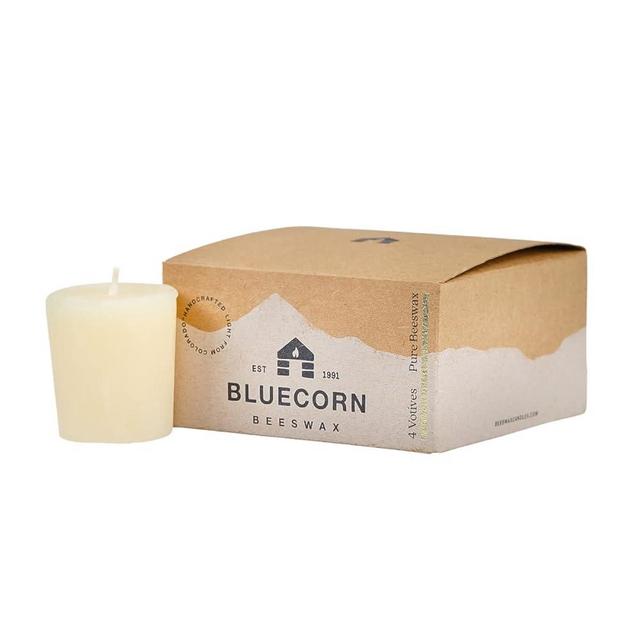Bluecorn Beeswax 100% Pure Beeswax Votive Candles | Natural Beeswax Candles, Ivory White Beeswax Votives, 4-Pack | Long Burn (12+ Hours) | Soy, Paraffin, & Fragrance Free | Handmade in Colorado