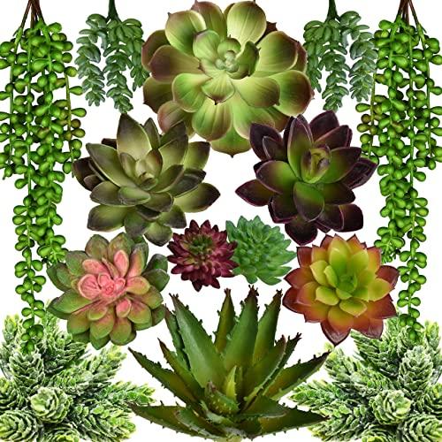 Seeko Artificial Succulents - 14 Pack - Create Realistic Succulent Arrangements, Faux Potted Succulent Decor, and Fake Succulent Planters