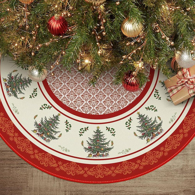 AVOIN colorlife Ornaments Christmas Tree Skirt 36 Inch, Winter Holiday Tree Mat Decoration Red