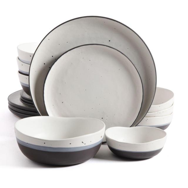 Gibson Elite Rhinebeck Double Bowl 16-Piece Dinnerware Set in White/Black