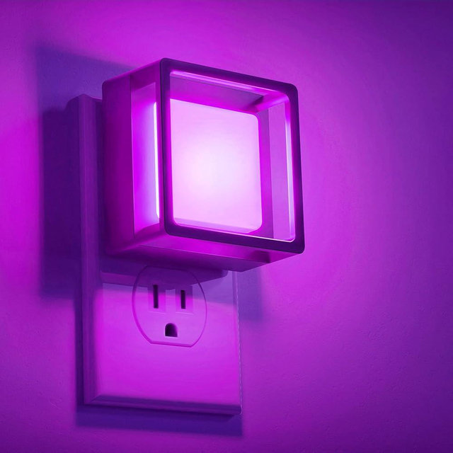 DORESshop Purple Night Light [2 Pack], Night Lights Plug Into Wall, Night Light Dusk to Dawn Sensor, LED NightLight Adjustable Brightness, Bedroom, Bathroom, Hallway, Stairs, Halloween, Party
