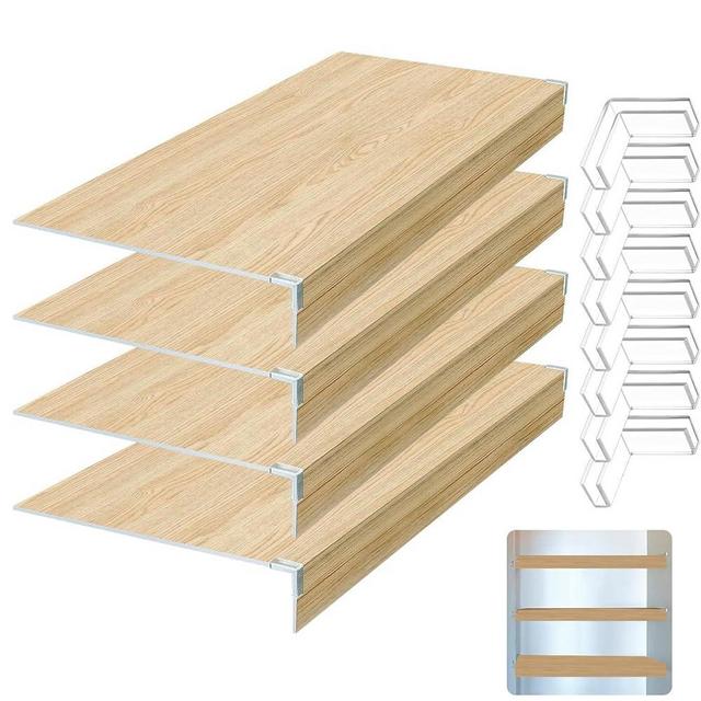 KUZRZNH Wire Shelf Covers Set of 4 - Durable PVC Shelf Cover for Wire Shelving Pantry, Kitchen Faux Wood Rack Covers, Moisture-Resistant & Easy-to-Clean Organizer Liners - Original Wood - 16x9x3 in