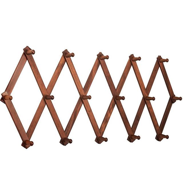 SKOLOO Accordion Wall Hanger, Modern Expandable Coat Rack Wall Mounted, Solid Wooden Wall Hat Rack, 16 Peg, Walnut