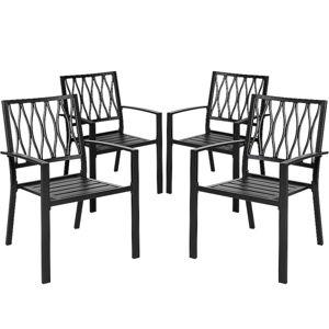 Nuu Garden Patio Chairs Set of 4 Stackable Black Iron Frame Stationary Dining Chair with Solid Seat