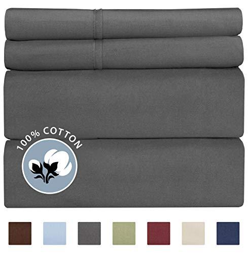 100% Cotton King Sheets Dark Grey (4pc) Silky Smooth, Cooling 400 Thread Count Long Staple Combed Cotton King Sheet Set – 400TC High Thread Count King Sheets - King Bed Sheets All Cotton 100% Cotton