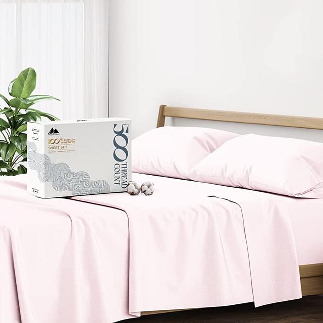 500 Thread Count 100% Cotton Sheet Blush Queen Sheets Set, 4-Piece Long-Staple Combed Pure Cotton Best Sheets for Bed, Breathable, Soft & Silky Sateen Weave Fits Mattress Upto 18'' Deep Pocket