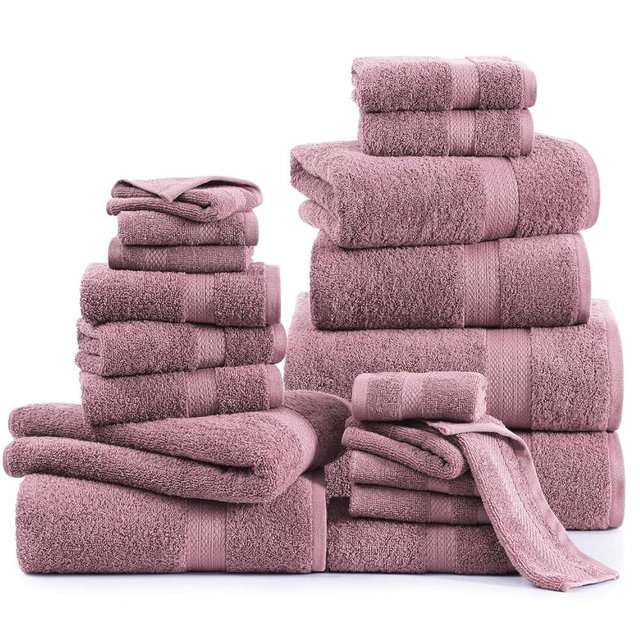 LANE LINEN 100% Cotton 24 Piece Bathroom Towel Sets - Quick Dry Towel, 4 Bath Towels, 2 Bath Sheets Towels for Adults, 6 Bathroom Hand Towel, 8 Face Wash Cloth, 4 Fingertip Towels - Wishful Mauve