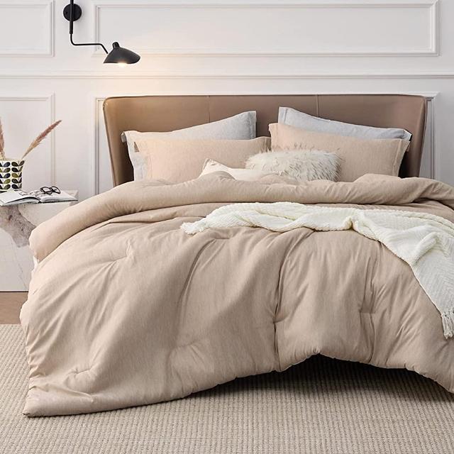 BEDSURE Queen Comforter Set - Khaki Comforter Queen Size- Soft Bedding for All Season , 3 Pieces Cationic Dyeing Bedding Set with 1 Comforter and 2 Pillow Shams