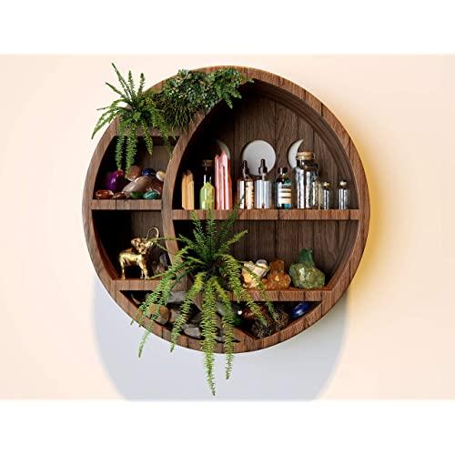 MYDECORLIFE Crescent Moon Shelf for Crystals | Moon Phase Wall Hanging Decor for Bedroom. Wood Moon Decor Wall Decorations for Stones Crystals & Essential Oils. Moon Phases Wall Art