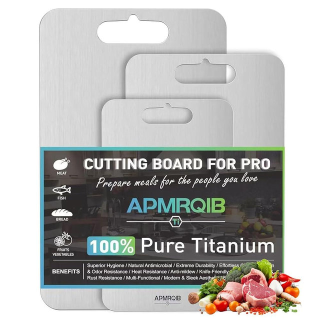 APMRQIB Titanium Cutting Boards for Kitchen,100% Pure Titanium Cutting Board Set of 3, Double Sided Non Toxic Cutting Board, Hygiene Durable Dishwash