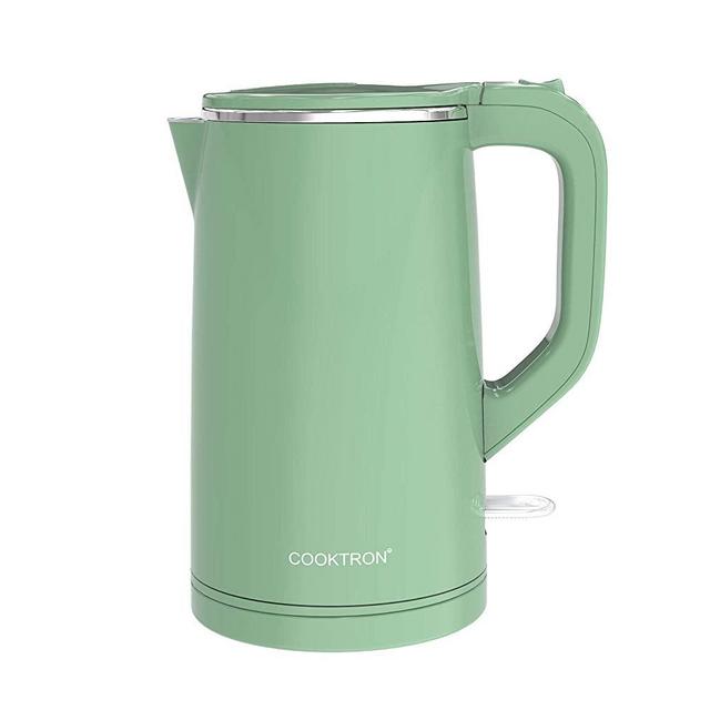 COOKTRON 1.7L Electric Kettle, Double Wall Hot Water Boiler BPA-Free, Quiet Boil and Cool Touch Tea Kettle, Cordless with Auto Shut-Off & Boil Dry Protection, 1500W Fast Boiling, Green