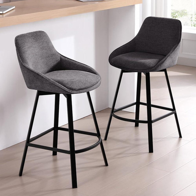 Zesthouse Swivel Counter Height Bar Stools Set of 2, Bar Stools with Back, Upholstered Linen Fabric Stools for Kitchen Island, Modern Counter Stools with Metal Leg, Counter Top Stools, Dark Gray