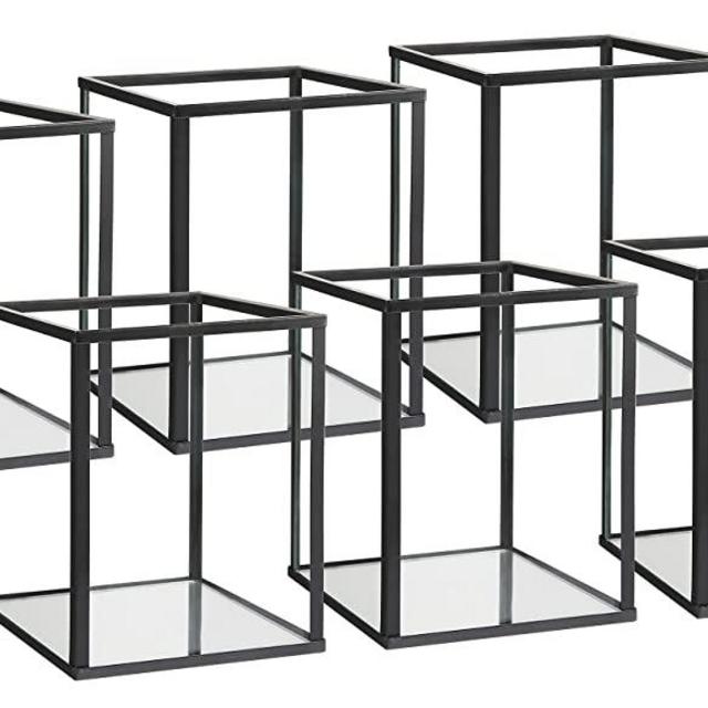 Phosphor Set of 6 PCS Small Glass Hurricane Camdle Holder, Black Candle Holder for Wedding, Party, Holiday.