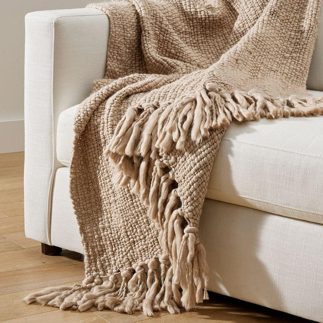 Textured Basketweave Knit Throw, Straw, 60" x 80"
