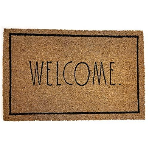 Rae Dunn Welcome Door Mat - 18" x 30" Welcome Mat - Coco Coir Coconut Fiber and Waterproof Rubber Back - Cute Decor Indoor and Outdoor Rug for Front Porch, Entrance, Entryway, Patio