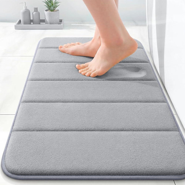 OLANLY Memory Foam Bath Mat 24x16, Super Soft Absorbent Bathroom Rugs, Quick Dry, Machine Washable Shower Floor Rugs, Bathmat Carpet, Bathroom Home Decor Accessories, Grey