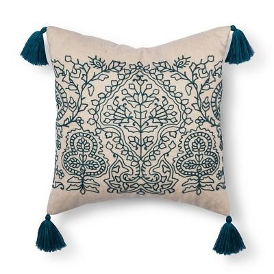 Teal Paisley Embroidered Throw Pillow with Tassels (18"x18") - Threshold™