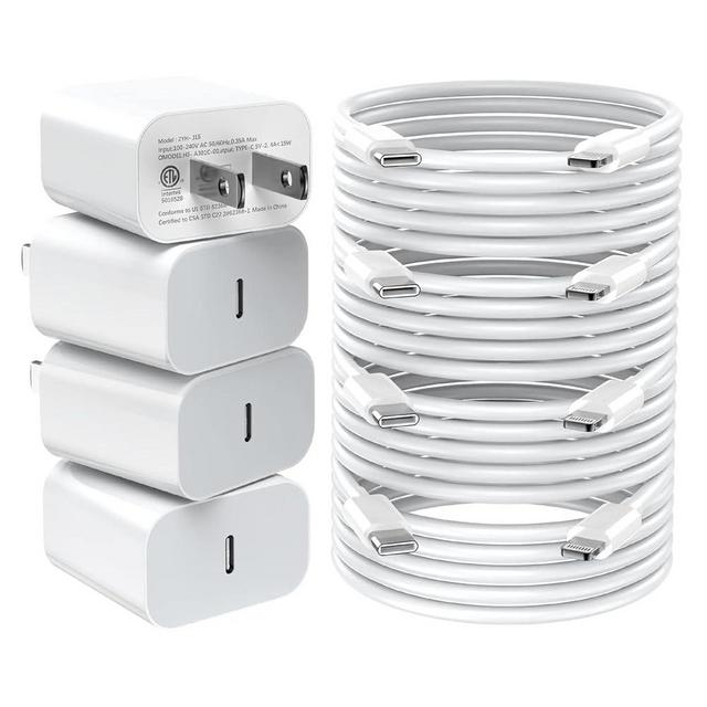 GREPHONE Fast Charger iPhone,20W PD USB C Wall Charger 4 Pack with 6FT Fast Charging Cable - Fast Charger for iPhone 14/14 Pro Max/13/13 Pro/12/12 Pro/11/11 Pro/XS, iPad