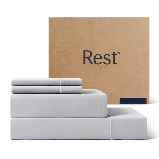 REST® Evercool®+ Cooling Sheet Set, Cali King Size, Light Gray, Breathable Bed Sheets for Hot Sleeper and Night Sweats, with Pillowcases, with Ionic+ Self-Cleaning Silver Yarn for Sensitive Skin, 4PCS