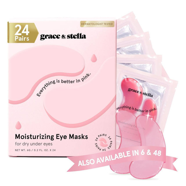 Grace & Stella Moisturising Under Eye Mask - Pink - 24 Pairs: Unscented, Contains Glycerin, Amino Acid