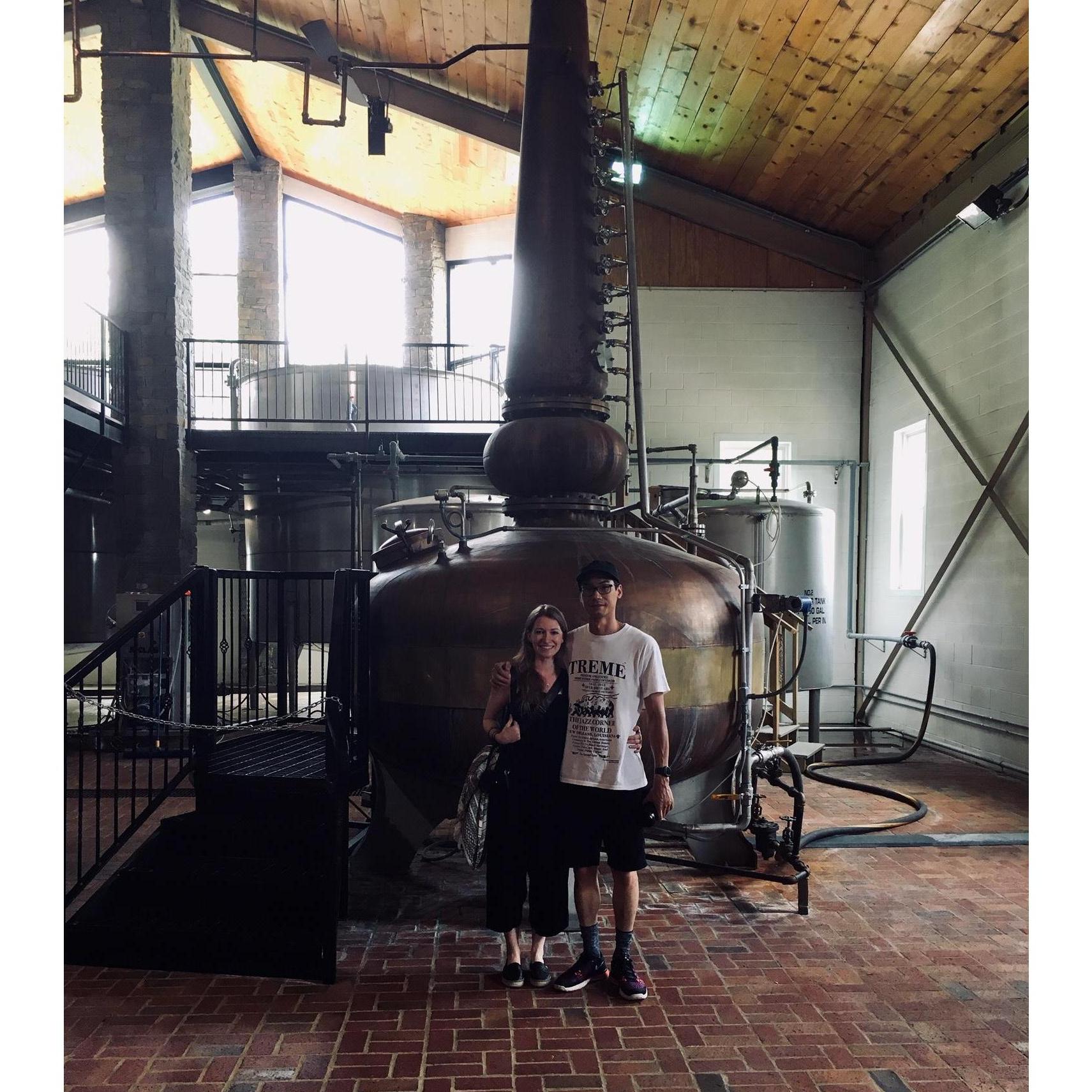 Michele and Henry get excited about whiskey. Willett Distillery, Kentucky.