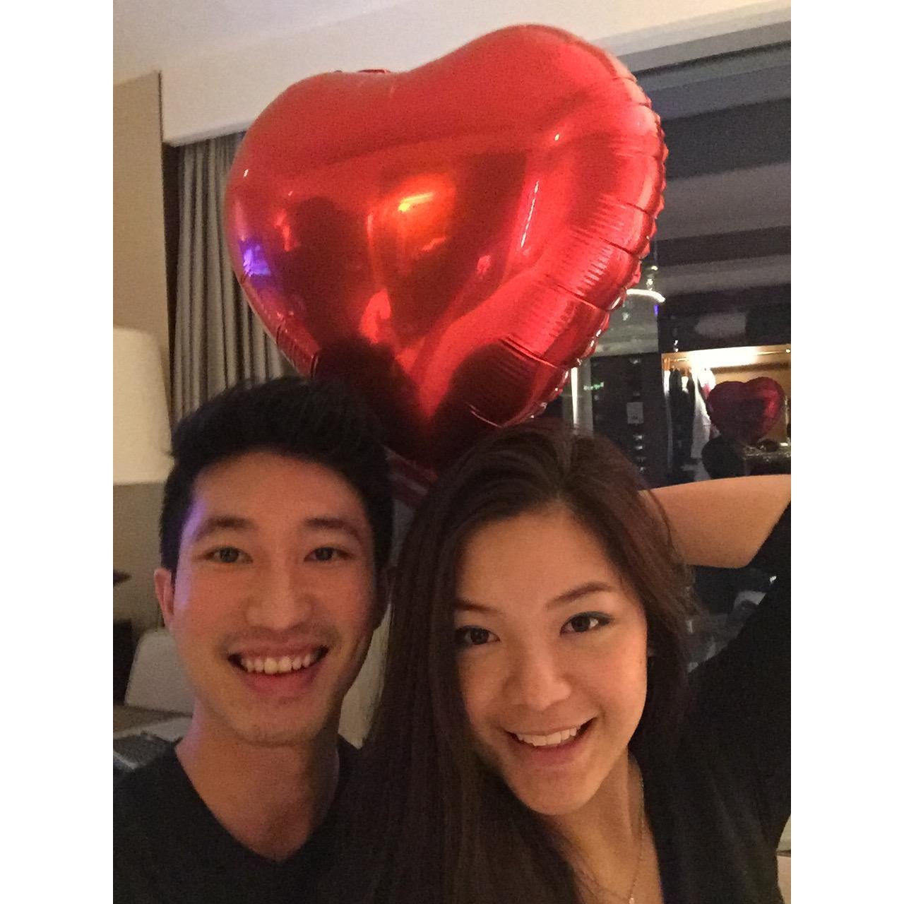 Kevin got Chloe this heart-shaped balloon to celebrate Valentine's Day 2016. Did you realize he used the exact same balloons to propose to Chloe?