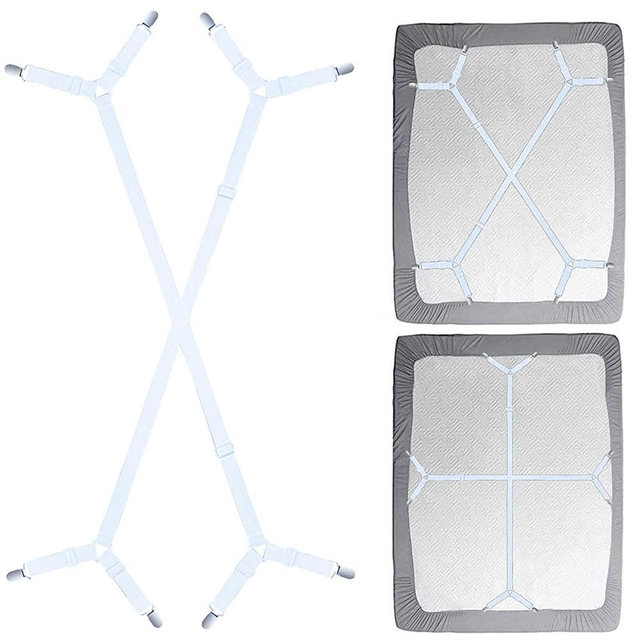 Siaomo Sheet Fasteners Suspenders Straps - Adjustable Crisscross Bed Sheets Holder Clips Elastic Band Sheet Keeper Stays Grippers,2Pcs/Set White