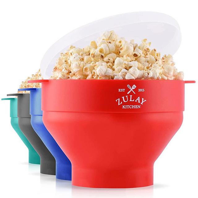 Zulay Kitchen Large Microwave Popcorn Popper Collapsible, BPA Free Silicone Popcorn Popper Microwave Collapsible Bowl, Quick & Easy Popcorn Popper Silicone Microwave (Classic Red)