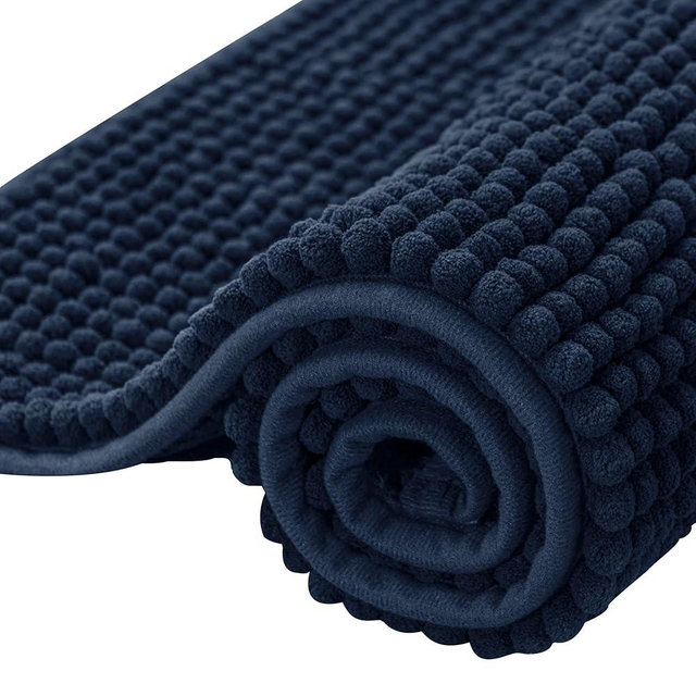 SUBRTEX Bathroom Rugs, 24" x 36" Chenille Bath Rug Soft Short Plush Bath Mat Soft Shower Mat Water Absorbent Shower Mat Quick Dry Machine Washable, Navy