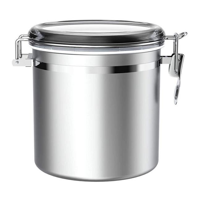 Stainless Steel Airtight Canister for Kitchen, ENLOY Large Flour Coffee Bean Tea Cereal Sugar Cookie Metal Food Storage Canisters with Clear Lid and Sturdy Locking Clamp