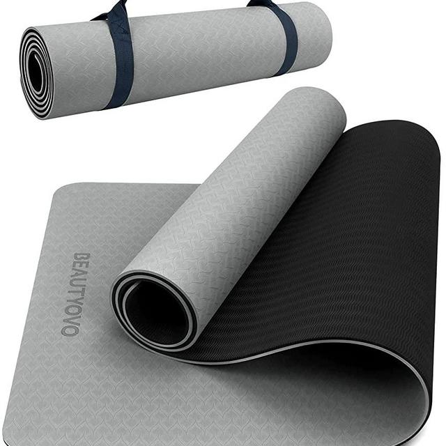 Yoga Mat with Strap, 1/3 Inch Extra Thick Yoga Mat Double-Sided Non Slip, Professional TPE Yoga Mats for Women Men, Workout Mat for Yoga, Pilates and Floor Exercises