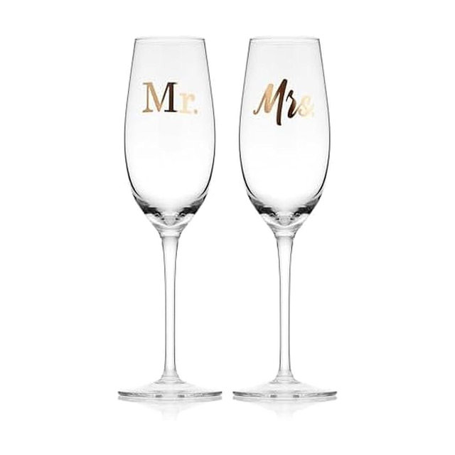 Mikasa Gold Mr. and Mrs. Wedding Anniversary Champagne Toasting Flutes Gift Boxed, Set Of 2, 8 Ounce
