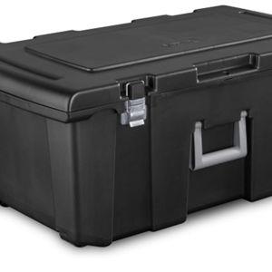Sterilite 2-Pack Footlocker, Lockable Plastic Utility Storage Container Box, Black - Heavy-Duty Organizing Containers for Home, Garage, Office, and Basement