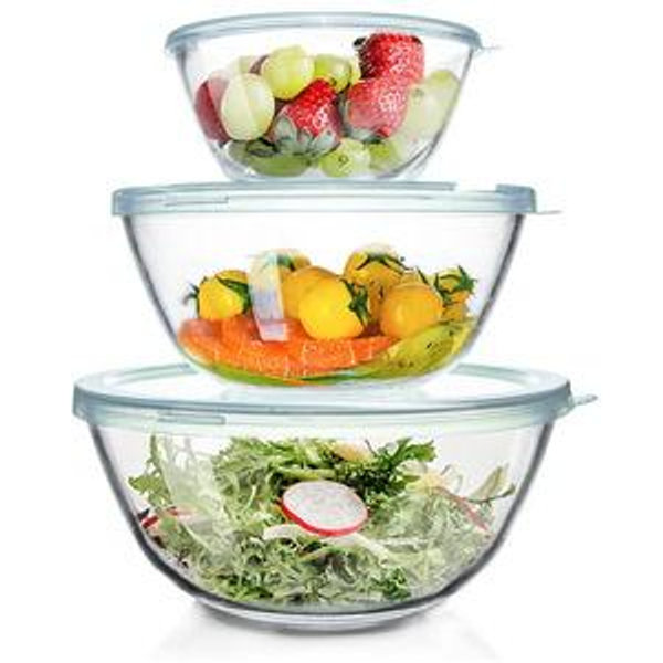 Glass Mixing Bowls with Lids Set (4.5QT,2.7QT, 1.1QT)