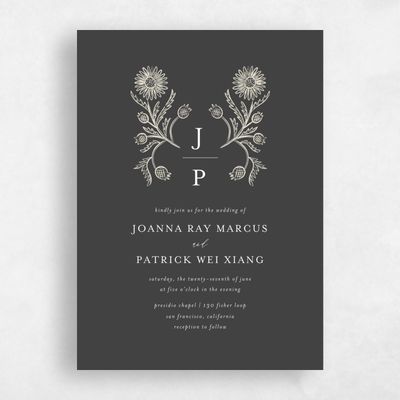 Black Floral Wedding Invitation - Desrosiers Classic