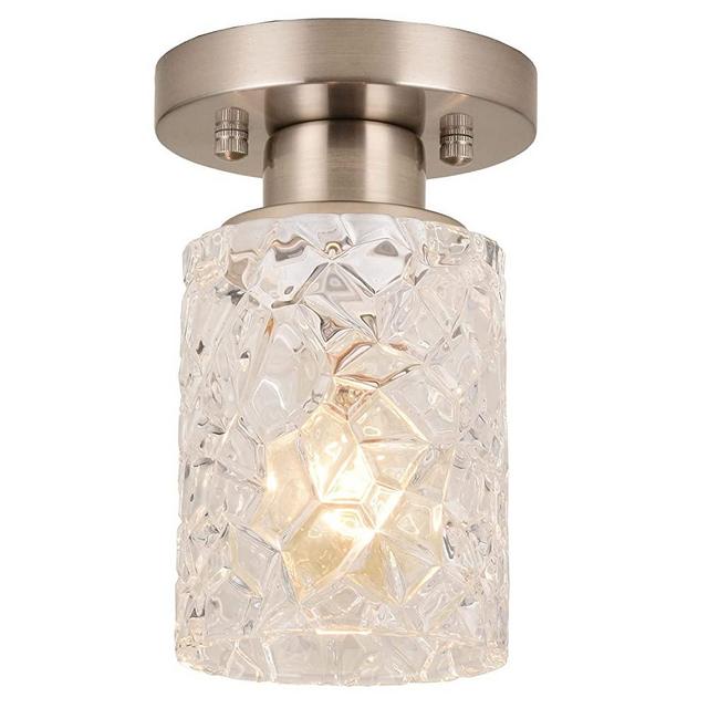 ALICE HOUSE Semi Flush Mount Ceiling Light, Clear Geometric Glass Shade, Brushed Nickel Farmhouse Lighting for Hallway, Laundry Room, Kitchen,Bathroom and Foyer AL9082-S1