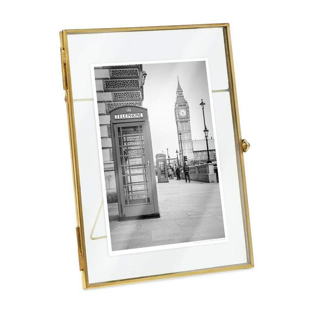 Isaac Jacobs 5x7, Antique Gold, Vintage Style Brass and Glass, Metal, Floating Desk Photo Frame (Vertical), with Locket Bead Clasp Closure for Pictures Art, More (5x7, Antique Gold)