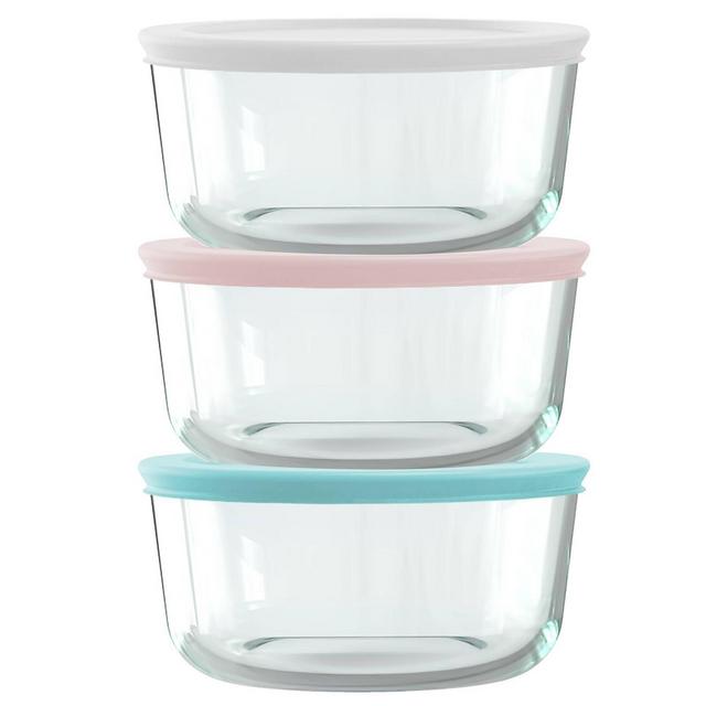 Pyrex® Simply Store® 6-pc 4-cup Round Glass Storage Set with Assorted Color Lids