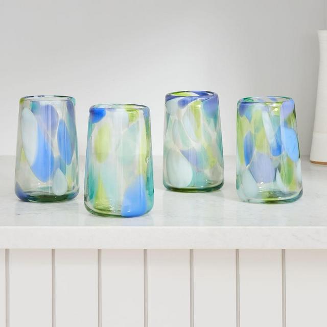 Art Glass Marble Blue Marble High Ball Set of 8