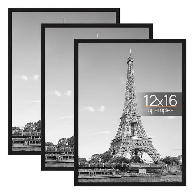 upsimples 12x16 Frame Black 3 Pack, Picture Frames 12 x 16 for Horizontal or Vertical Wall Mounting, Scratch-Proof Wall Gallery Photo Frame